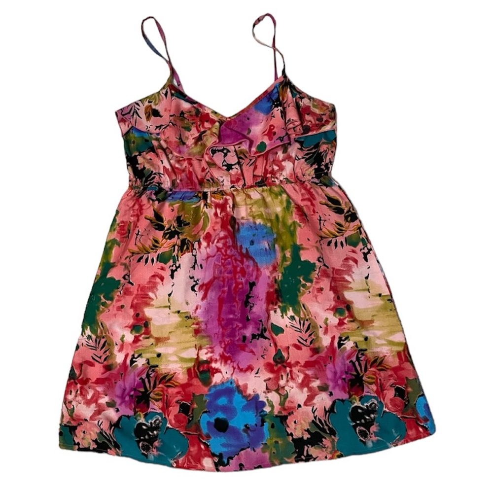 Wet Seal Woman’s Dress Medium Multicolor Floral Spaghetti Strap Ruffle Top